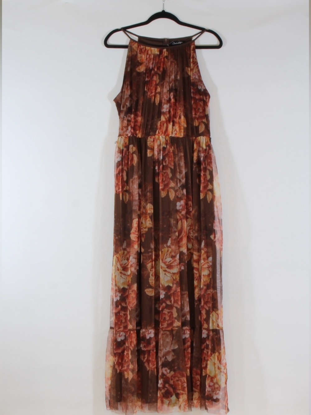 Candalite Floral Brown Sleeveless Maxi Dress with Ruffled Skirt NWOT - Picture 11 of 12